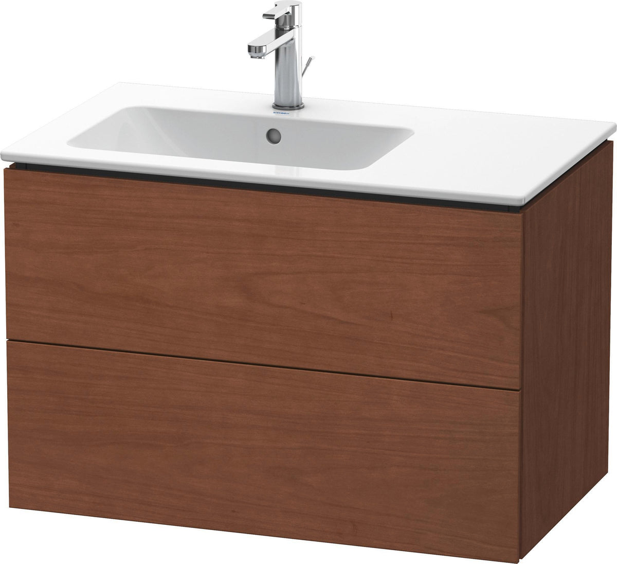 DURAVIT L-Cube Waschtischunterbau 820 mm wandhängend, 2 Schubkästen, Becken links, Amerikanisch Nussbaum
