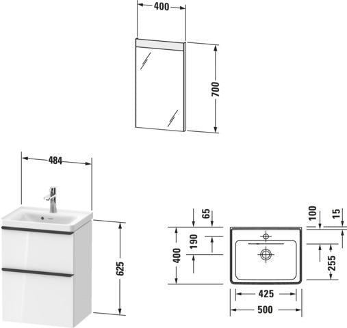 DURAVIT D-Neo Möbel-Set 500x400mm Graphit Matt mit Waschtisch, Unterbau, Spiegel und LED