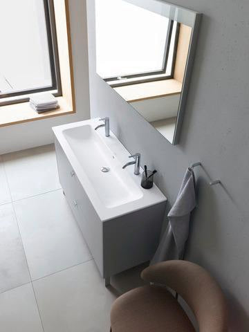 DURAVIT ME by Starck Möbelwaschtisch 1230 mm, 2 Hahnlöcher, mit Überlauf, weiß – Designer-Waschtisch von Philippe Starck