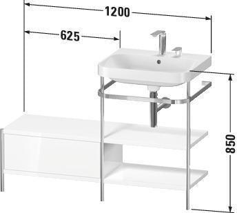 Duravit Happy D.2 Plus Waschtischunterbau 1200x490mm mit Metallkonsole, supermatt – bodenstehend, seitlicher Anbau links