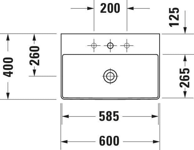 Duravit DuraSquare Möbel-Waschtisch 600 mm ohne Überlauf, mit Hahnlochbank, weiß