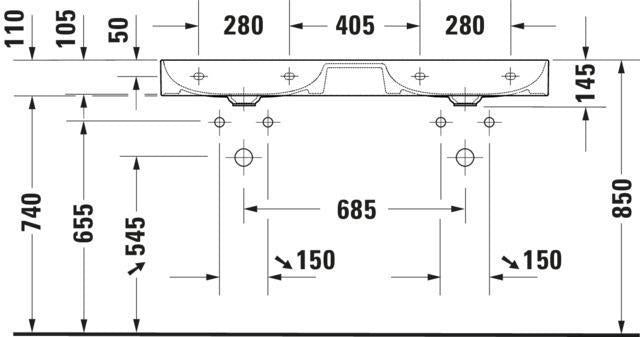 DURAVIT DuraSquare Doppelwaschtisch 1200 mm weiß – Möbelwaschtisch mit 2 Becken