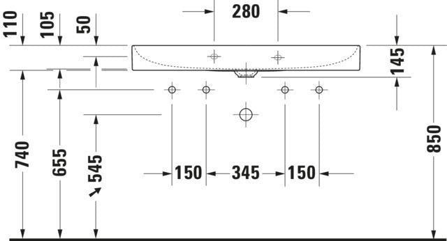 DURAVIT DuraSquare Doppelwaschtisch 1000 mm, weiß, ohne Überlauf, mit 2 Hahnlöchern