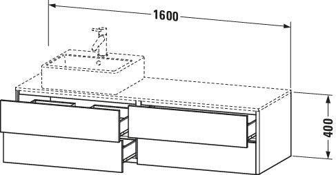Duravit XSquare Waschtischunterbau 1600 mm, betongrau matt, 4 Schubkästen, wandhängend, Becken links