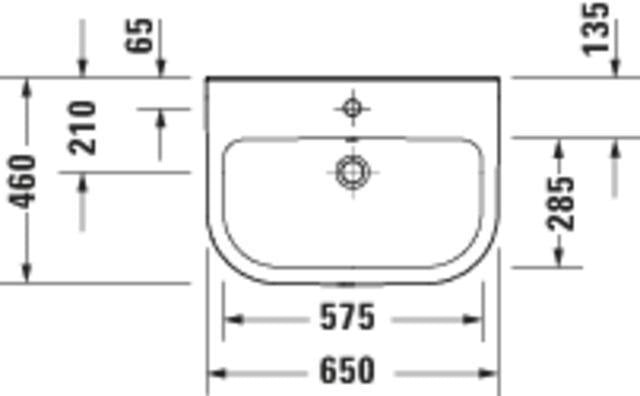 Duravit D-Code Waschtisch 650x460mm Weiß mit Überlauf, 1 Hahnloch, wandhängend