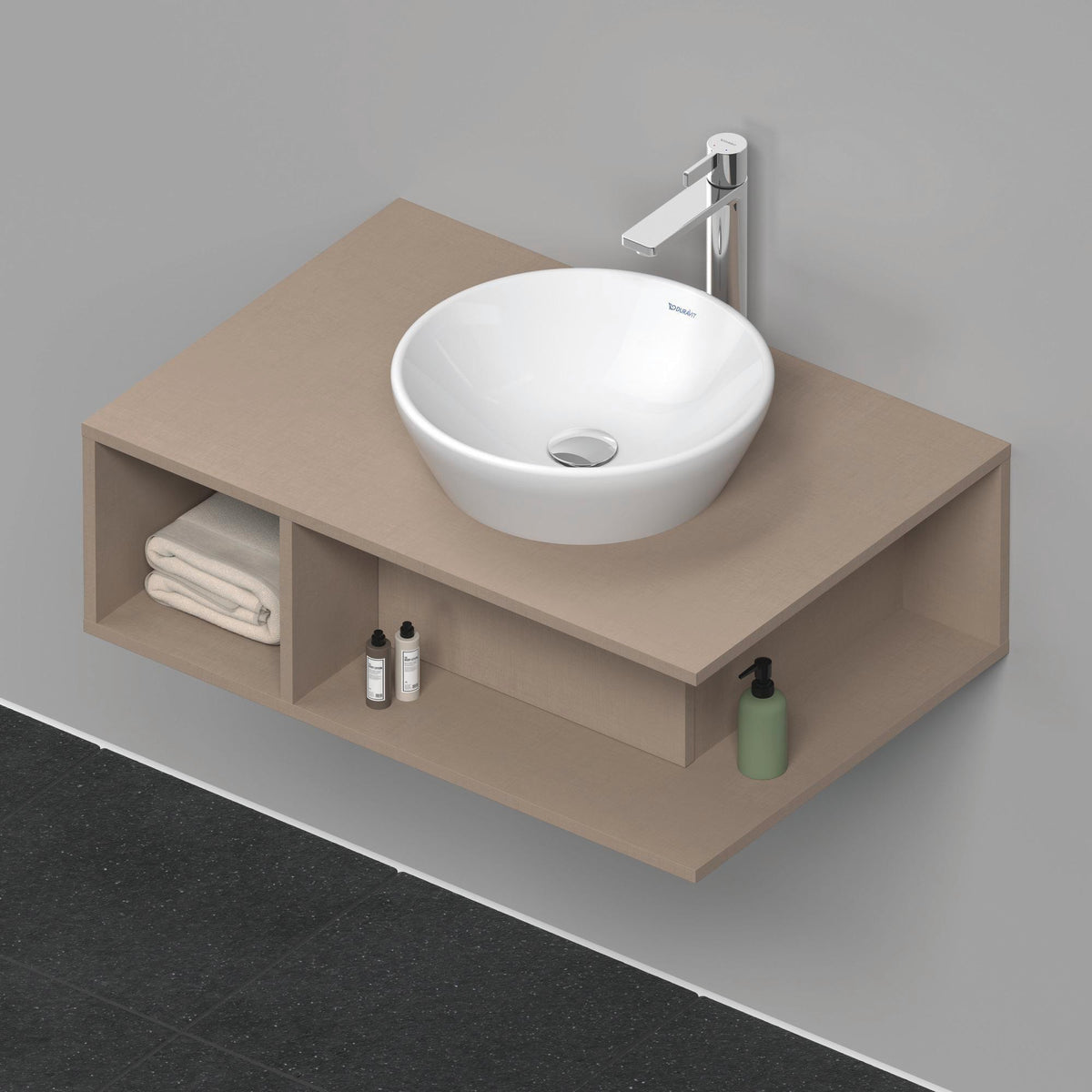 Duravit D-Neo Waschtischunterbau 800 mm Betongrau Matt – Wandhängend, 1 offenes Fach links