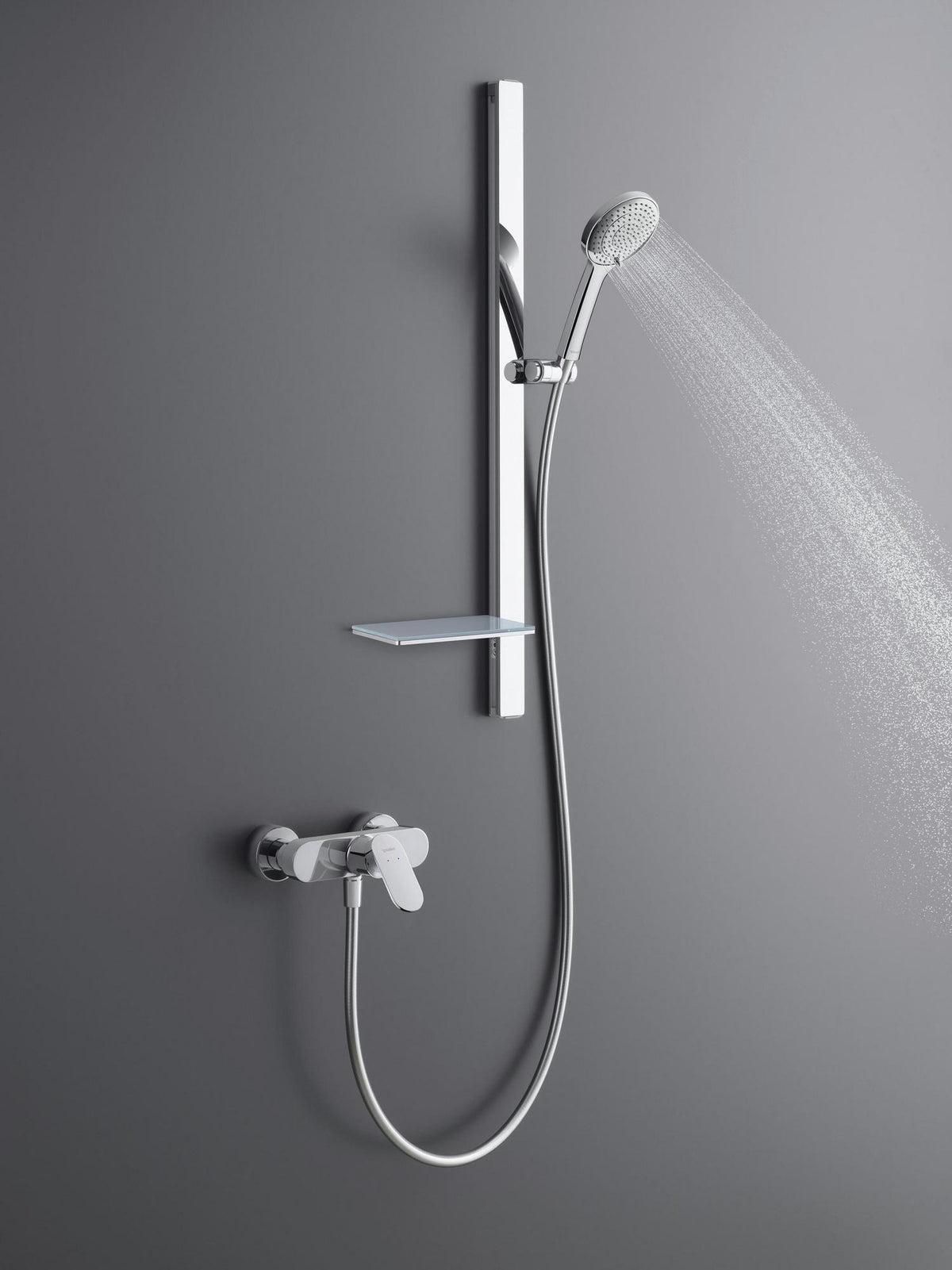 DURAVIT Brausestange mit Ablage 800 mm, Schwarz Matt – Höhenverstellbar & Verdeckte Befestigung