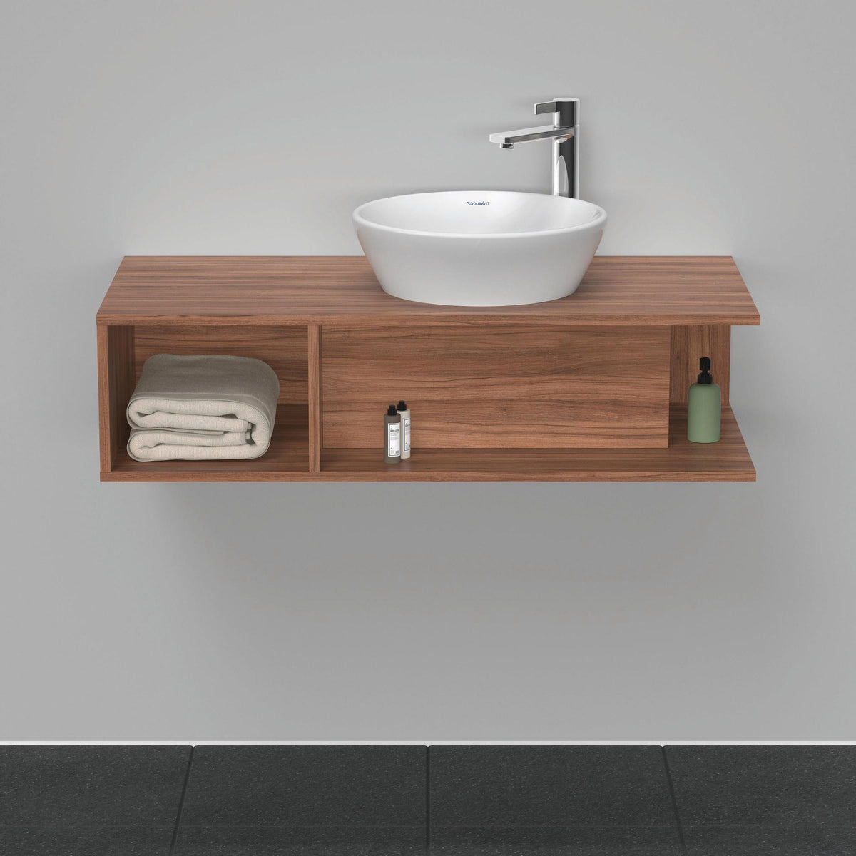 DURAVIT D-Neo Waschtischunterbau wandhängend 800 mm betongrau matt, Becken rechts, 1 offenes Fach
