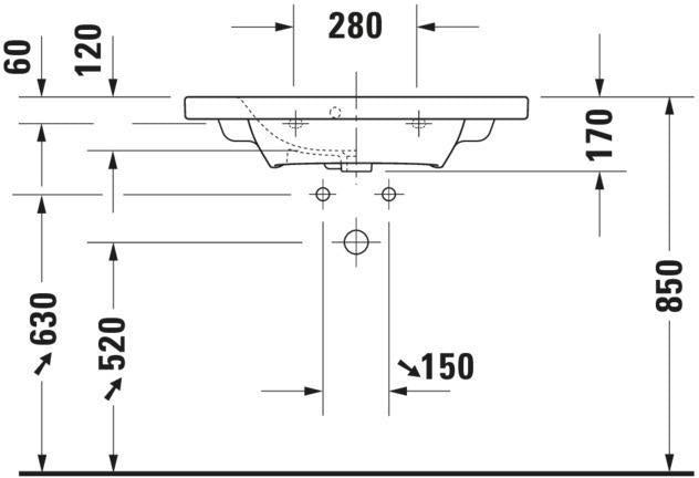 Duravit DuraStyle Möbelwaschtisch 785 mm mit Überlauf, Hahnlochbank und 3 Hahnlöchern in Weiß