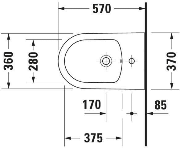 DURAVIT Wand-Bidet ME by Starck 570 mm weiß seidenmatt mit Überlauf und 1 Hahnloch
