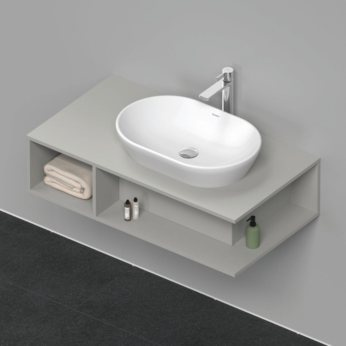 Duravit D-Neo Waschtischunterbau 800 mm Betongrau Matt – Wandhängend, 1 offenes Fach links