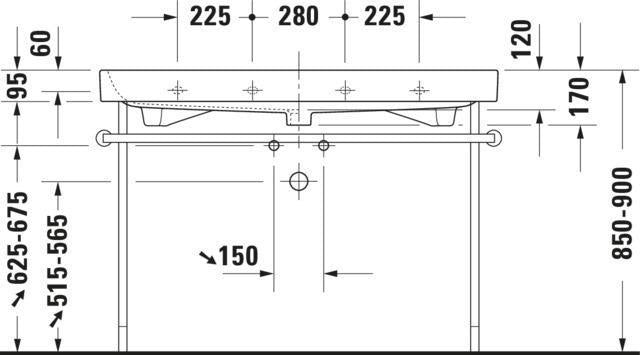 DURAVIT Möbelwaschtisch Happy D.2 1200 mm mit Überlauf, 1 Hahnloch mittig, WonderGliss, weiß