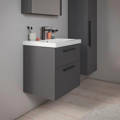 DURAVIT D-Code Halbhochschrank 400 mm, rechts, Basalt Matt, 1 Tür, Glasböden