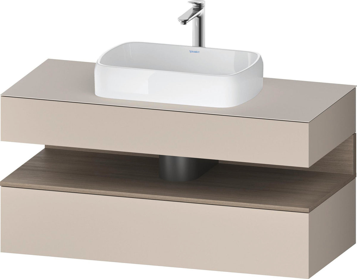 Duravit Qatego Konsolenwaschtischunterbau 1200 mm Weiß Matt mit Eiche Terra Nische und Tip-On Technik
