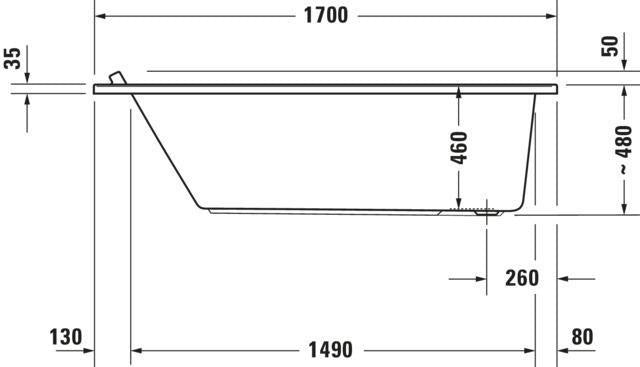 DURAVIT Starck Einbau-Badewanne 1600x700 mm Weiß mit Überlauf und 1 Rückenschräge