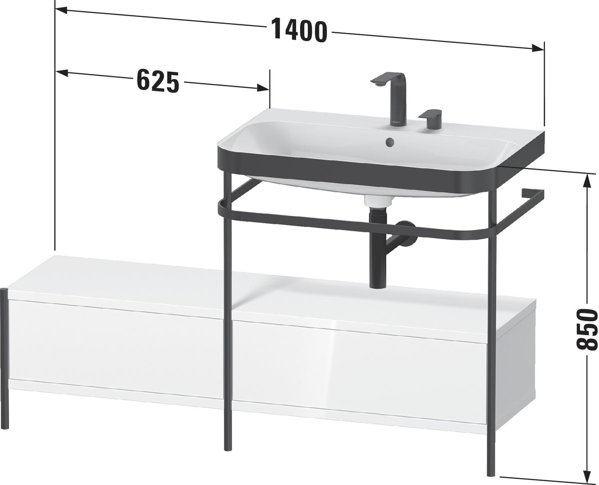 DURAVIT Waschtischset Happy D.2 Plus 1400 mm Taupe Supermatt mit Metallkonsole und Stauraum
