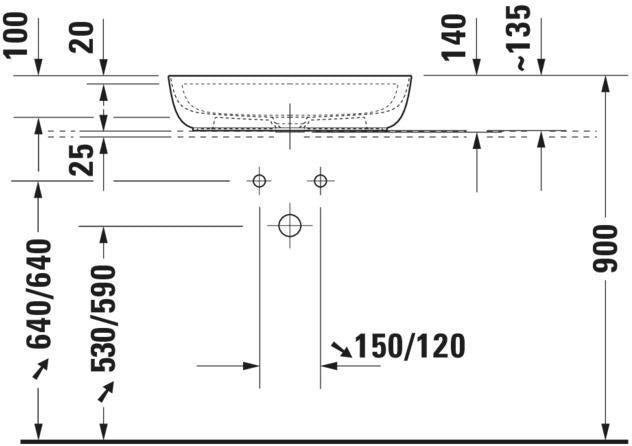 DURAVIT Aufsatzbecken Luv 600 mm weiß mit Hahnlochbank und Halbsäule, ohne Überlauf