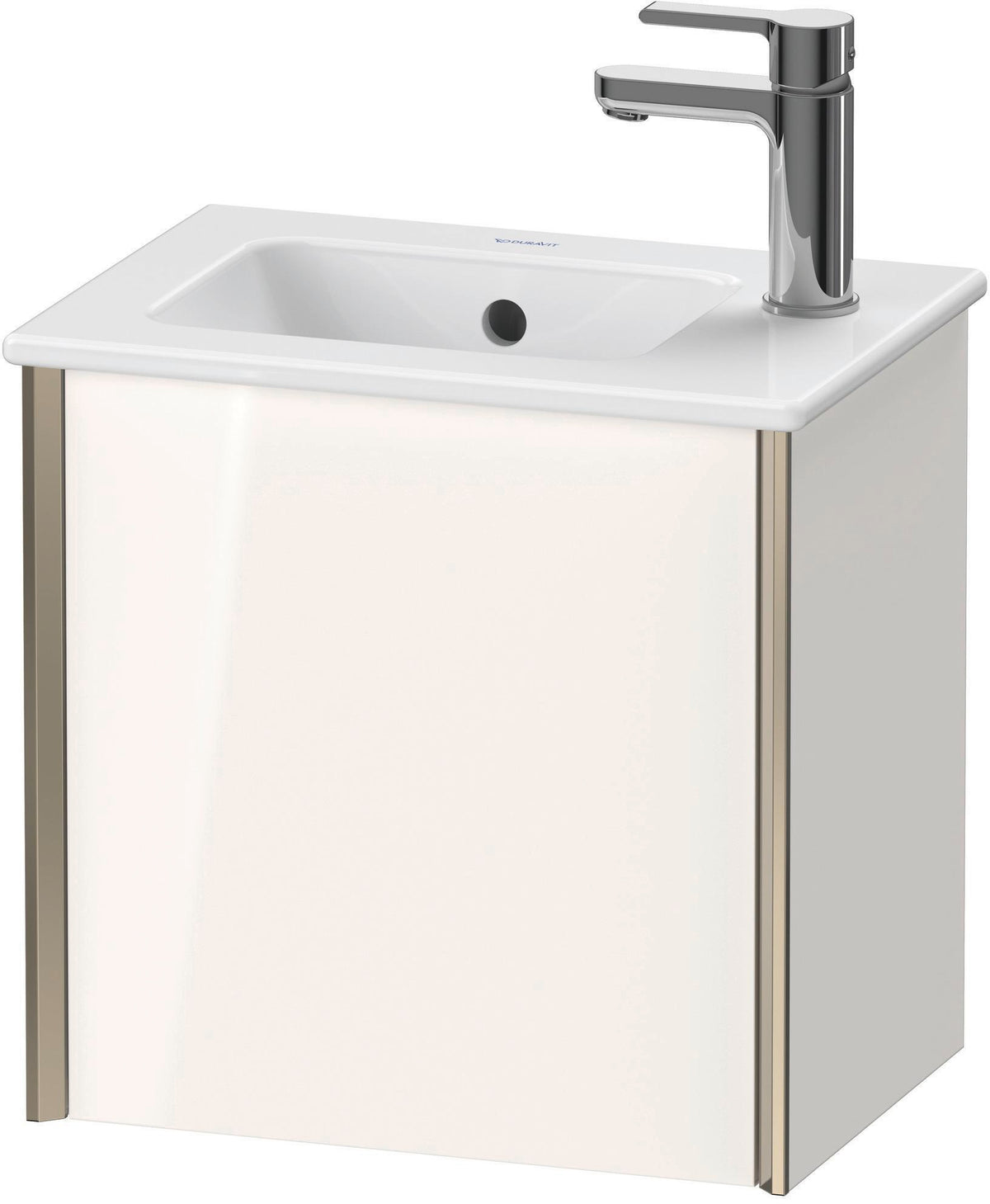 Duravit XViu Waschtischunterbau wandhängend 400 mm, 1 Tür rechts, weiß hochglanz – ohne Griff, mit Tip-On-Technik
