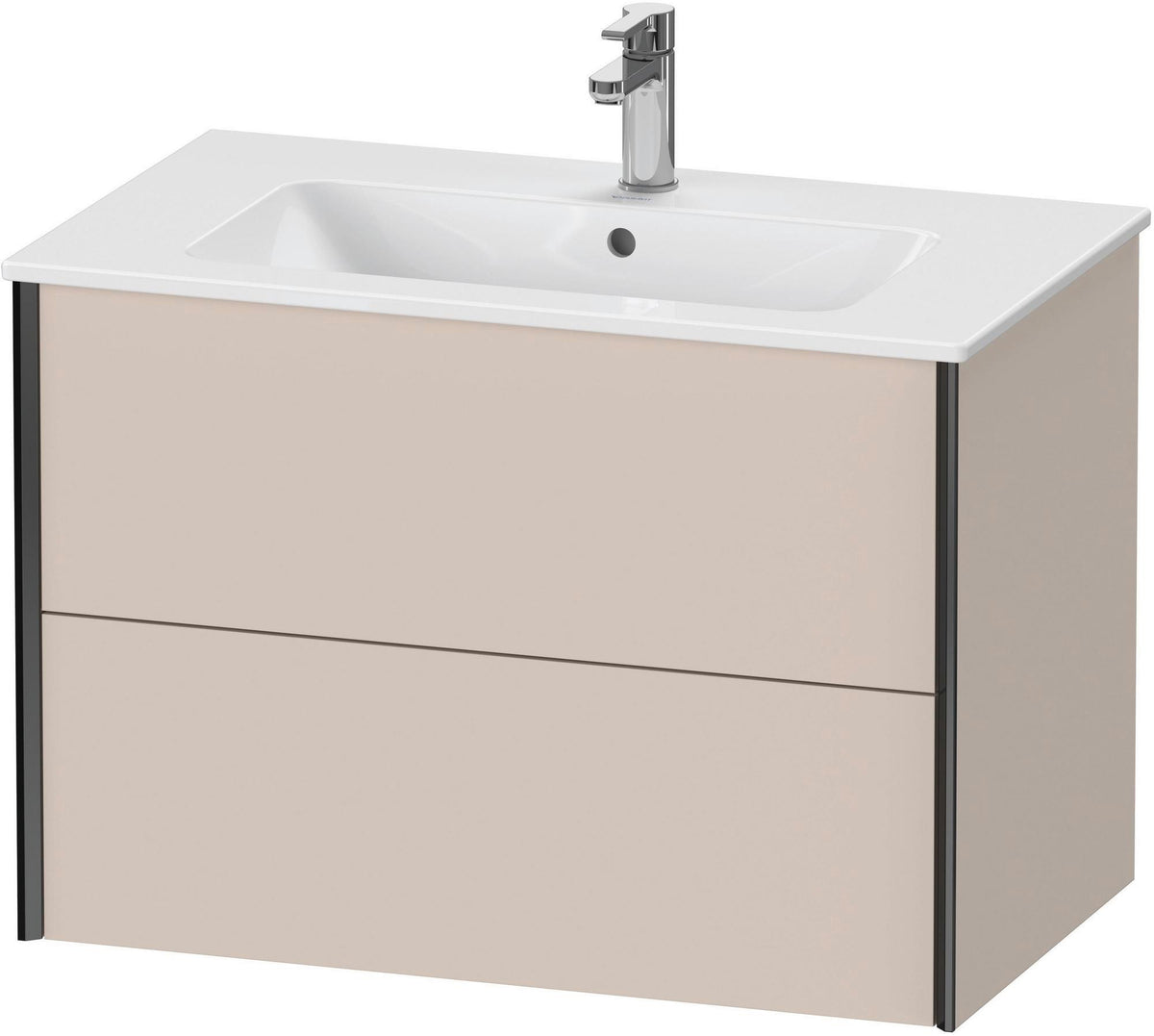 Duravit XViu Waschtischunterbau wandhängend 810 mm, 2 Schubkästen, champagner matt/weiß matt – ohne Griff, mit Tip-On-Technik