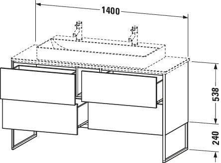 Duravit XSquare Waschtischunterbau 1400 mm betongrau matt mit 4 Auszügen und Tip-On-Technik