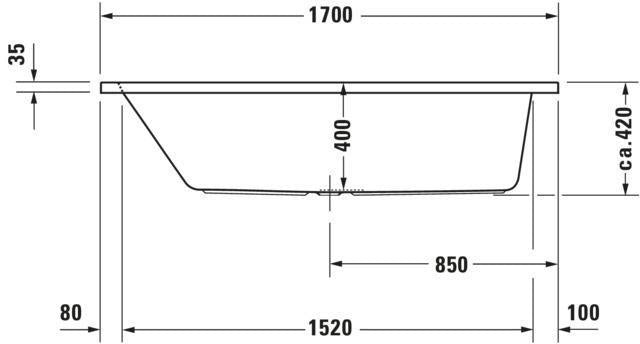 DURAVIT D-Code Badewanne 1700x750 mm Einbau, Mittelablauf, 1 Rückenschräge, Weiß