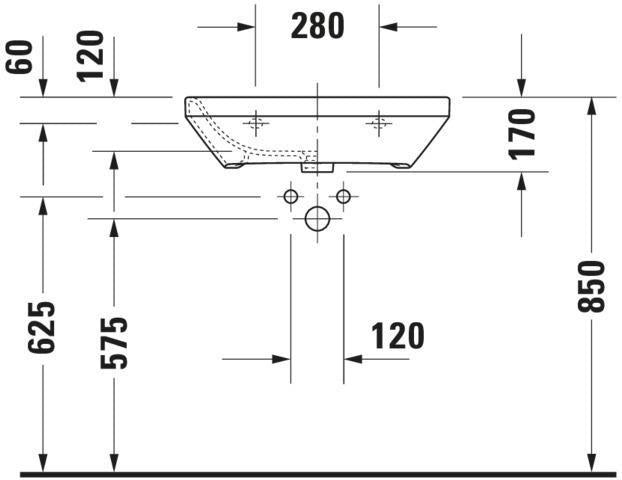 DURAVIT DuraStyle Waschtisch 600 mm weiß, ohne Hahnloch & Überlauf, wandhängend