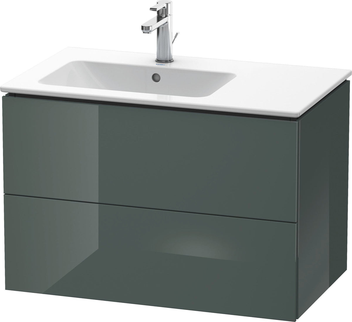 DURAVIT L-Cube Waschtischunterbau 820 mm wandhängend, 2 Schubkästen, Becken links, Amerikanisch Nussbaum