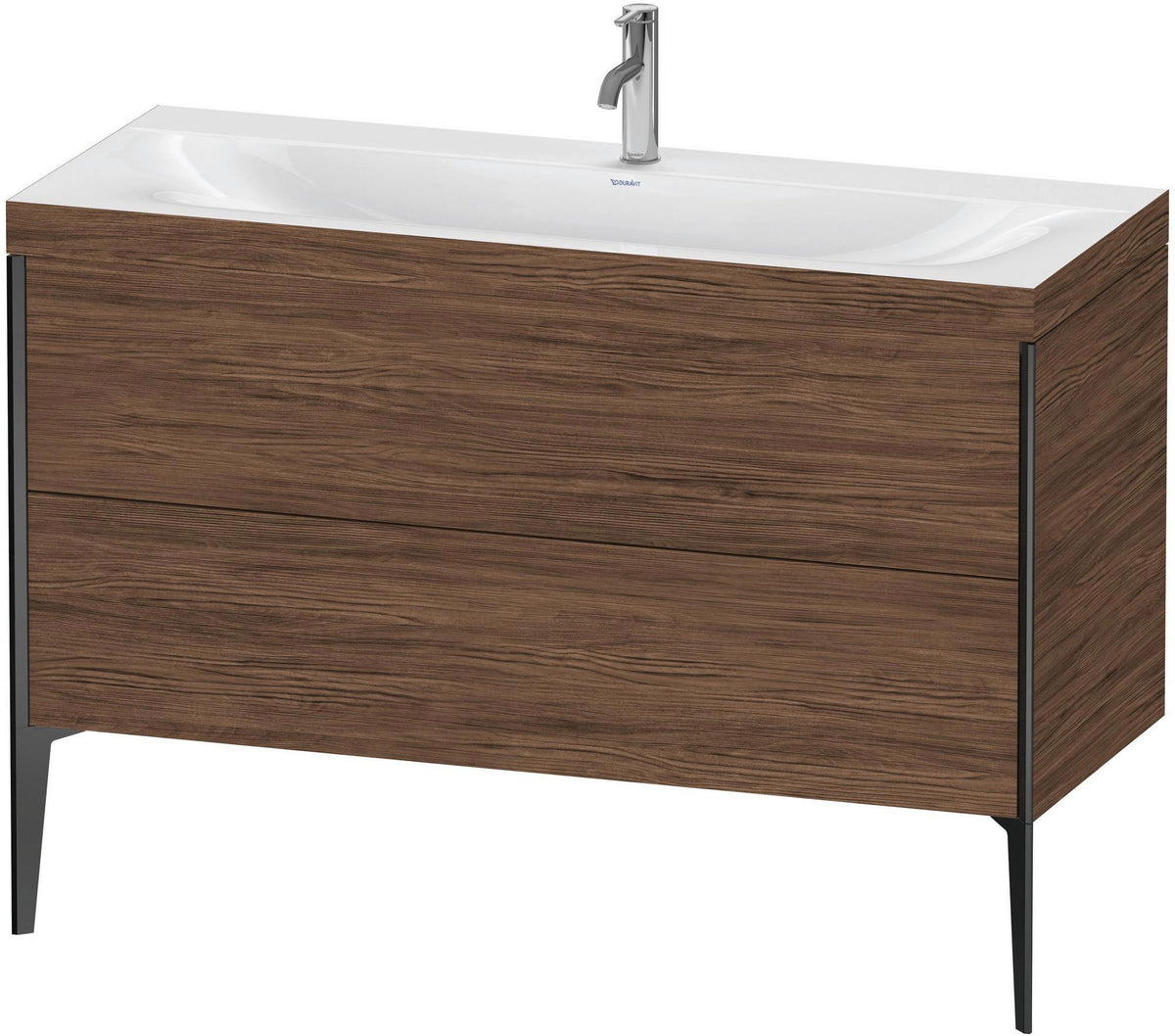 DURAVIT XViu c-bonded Waschtischunterbauset 1200 mm, 2 Auszüge, Nussbaum/Schwarz matt