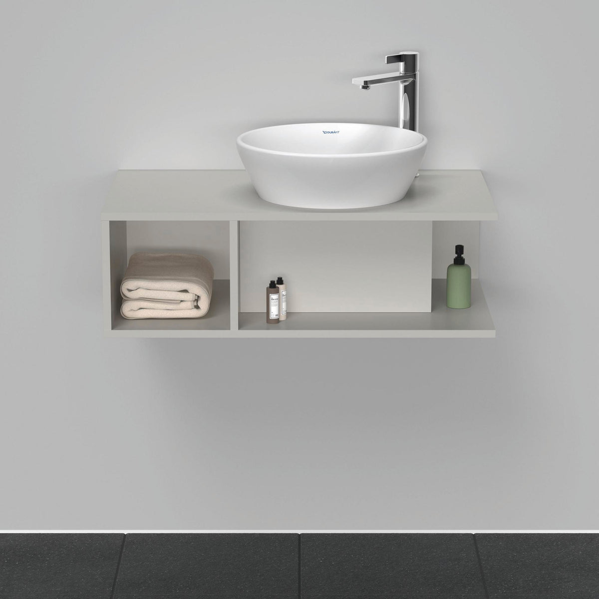 DURAVIT D-Neo Waschtischunterbau wandhängend 800 mm betongrau matt, Becken rechts, 1 offenes Fach