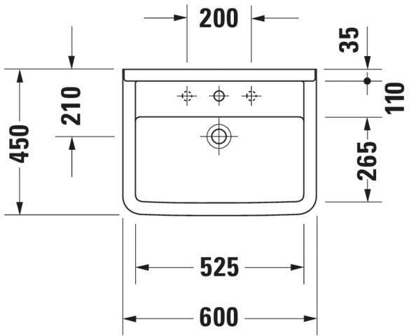 DURAVIT Waschtisch Starck 3 650 mm mit Überlauf, Hahnlochbank und WonderGliss in Weiß