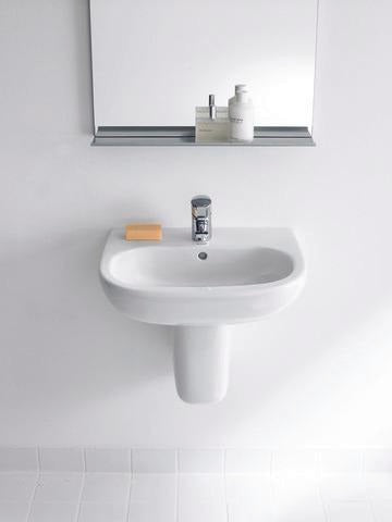 Duravit D-Code Waschtisch 550 mm weiß mit Überlauf und Hahnlochbank – Wandmontage