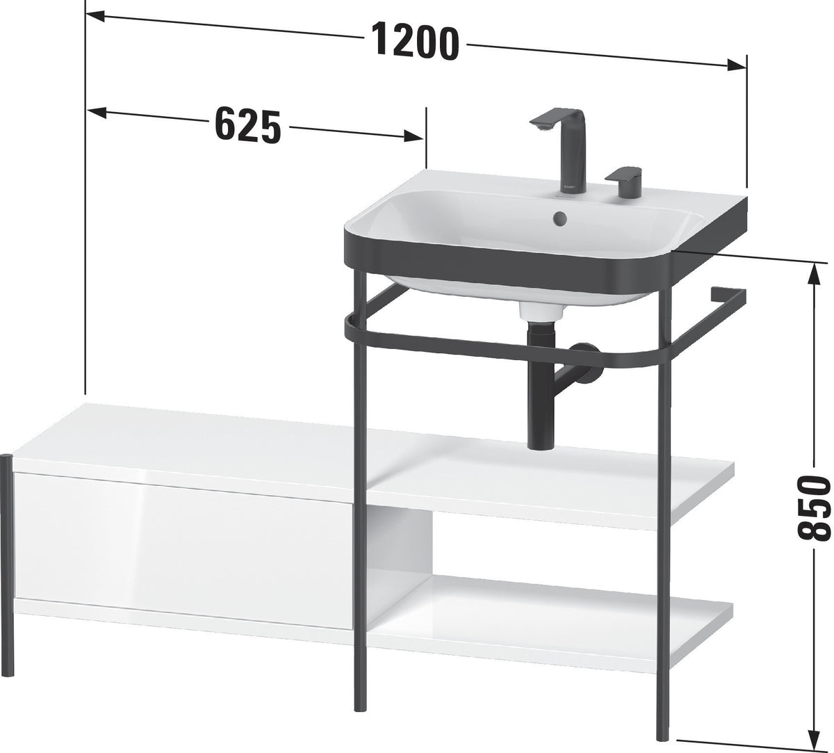Duravit Waschtischset Happy D.2 Plus 1200x490mm Taupe Supermatt mit Hahnloch