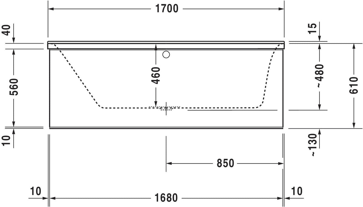 Duravit Rechteck-Badewanne P3 Comforts 1700 x 750 mm, 1 Rückenschräge links, weiss