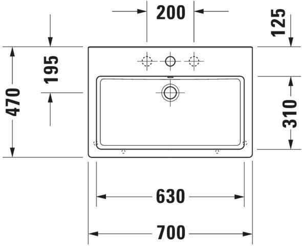 Duravit Waschtisch Vero 700 mm mit Überlauf und Hahnlochbank – Weiß WonderGliss