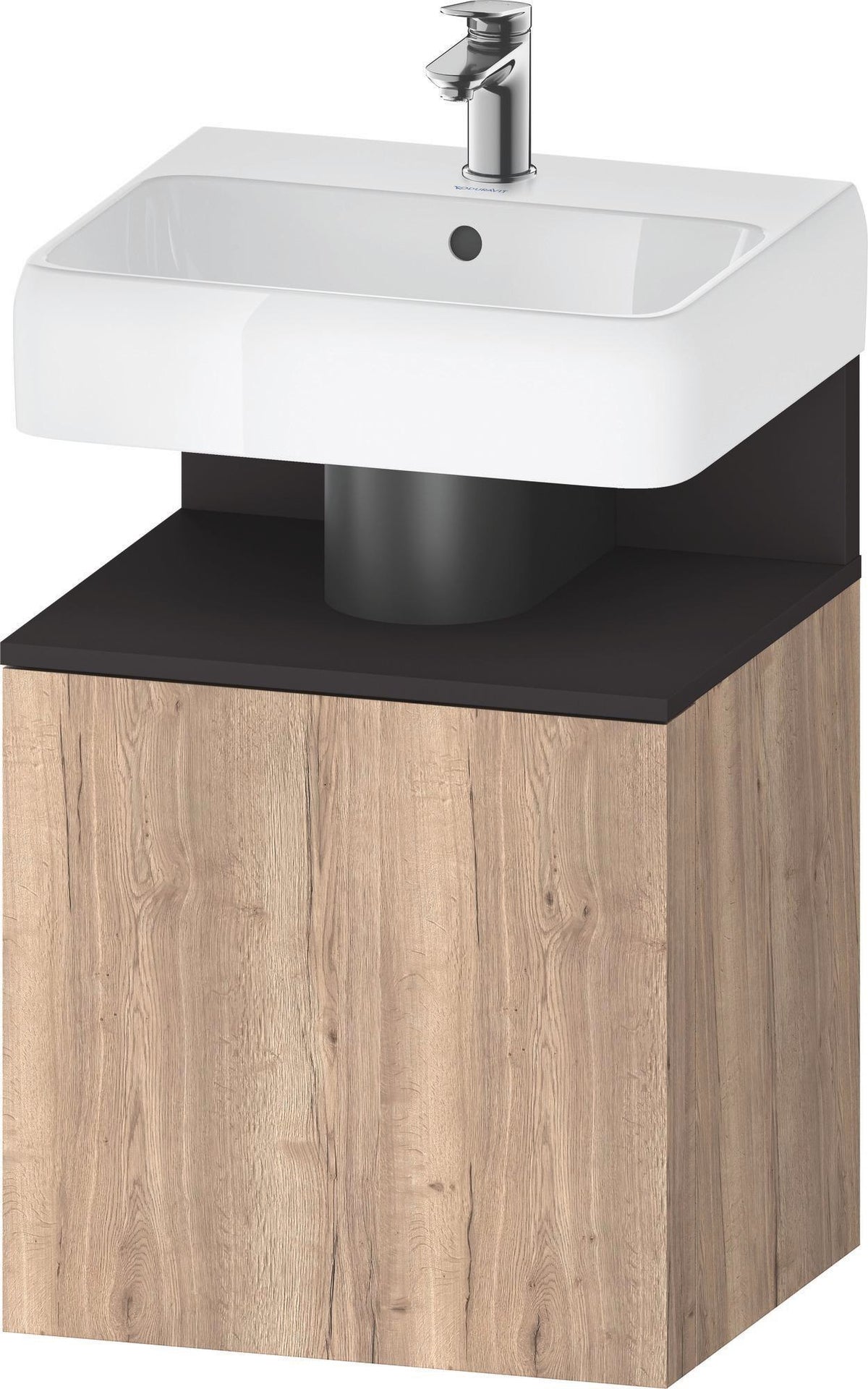 DURAVIT Qatego Waschtischunterbau 490 mm wandhängend, 1 Tür links, Weiß Matt mit Eiche Schwarz Nische