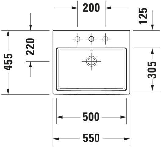 Duravit Vero Air Einbauwaschtisch 550 mm mit Überlauf und 1 Hahnloch – Weiß