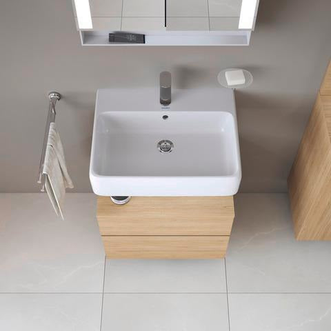 DURAVIT Qatego Waschtischunterbau 590 mm wandhängend, 1 Auszug, weiß Hochglanz, Nische Eiche Schwarz