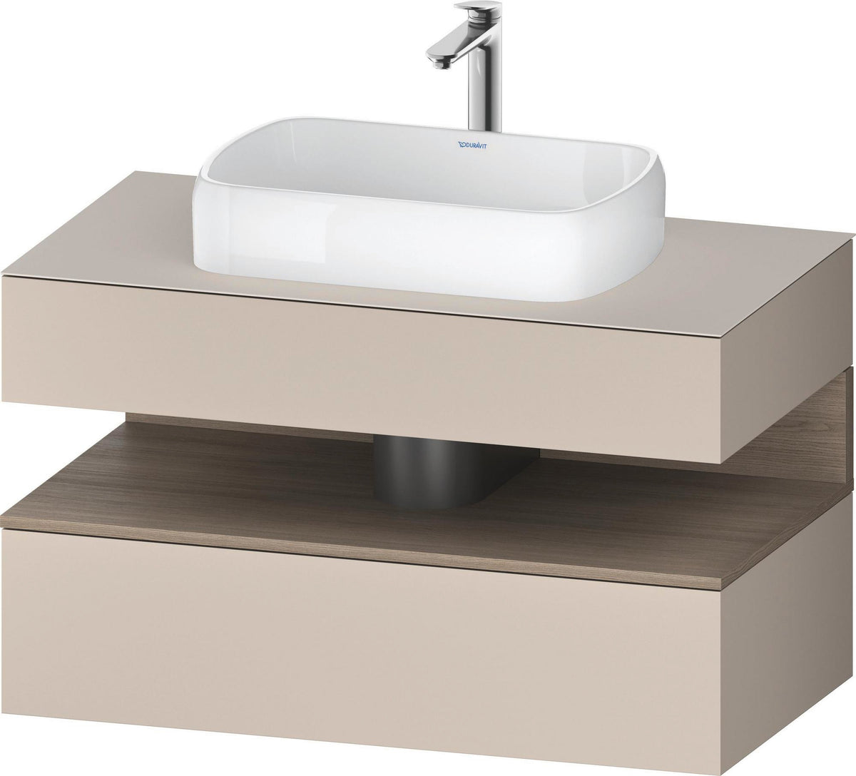 Duravit Qatego Waschtischunterbau 1000 mm Weiß Hochglanz mit Eiche Terra Nische, 1 Auszug, wandhängend
