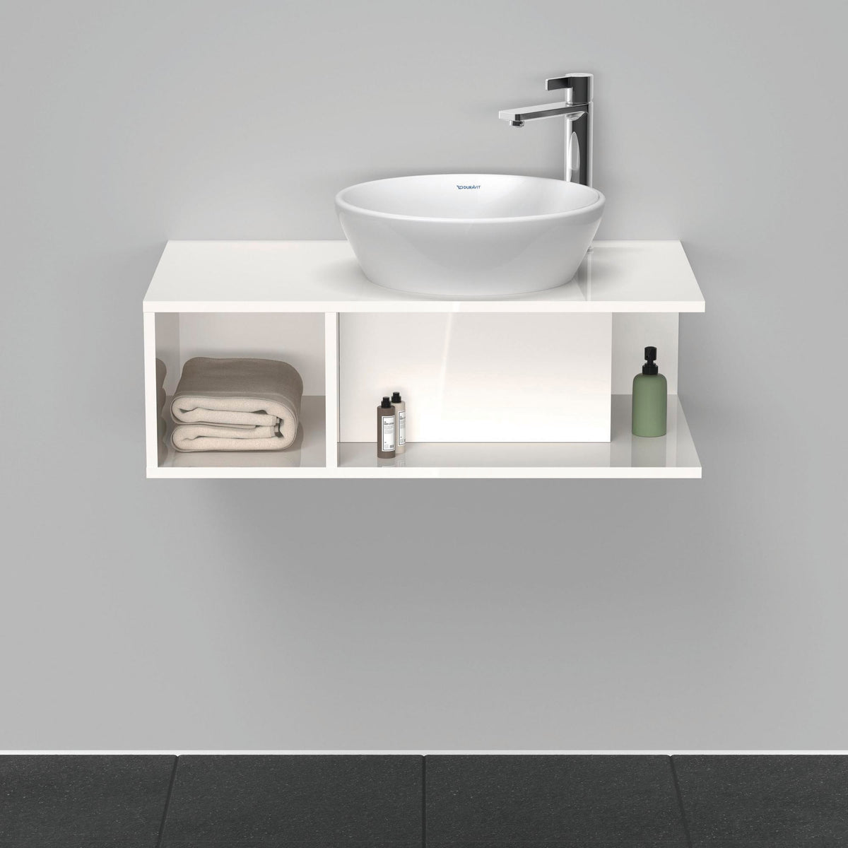 DURAVIT D-Neo Waschtischunterbau wandhängend 800 mm betongrau matt, Becken rechts, 1 offenes Fach