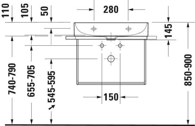 Duravit DuraSquare Möbel-Waschtisch 600 mm ohne Überlauf, mit Hahnlochbank, weiß