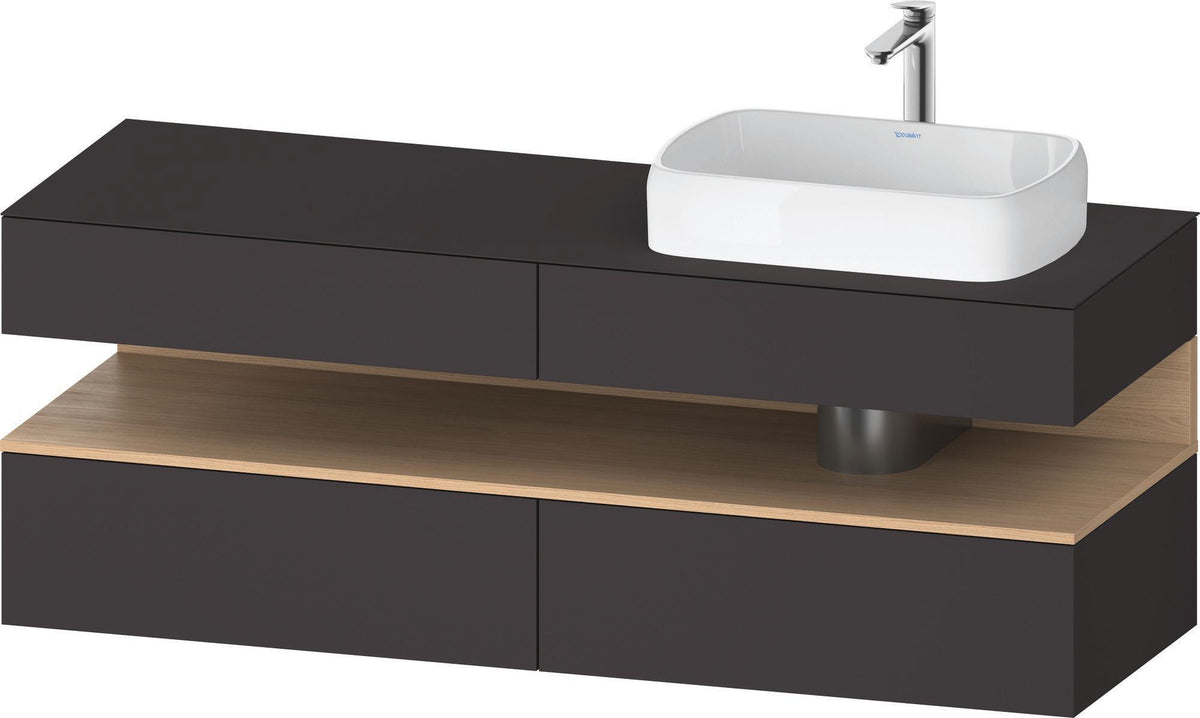 Duravit Qatego Konsolenwaschtischunterbau 1600 mm Weiß Hochglanz mit Eiche Schwarz Nische