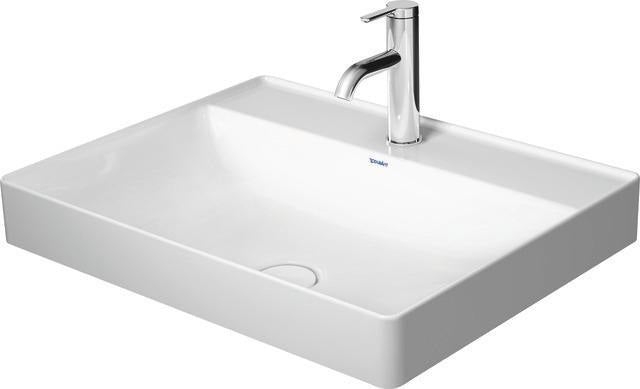 DURAVIT DuraSquare Aufsatz-Waschtisch 600 mm Weiß, DuraCeram, ohne Überlauf, mit Hahnlochbank