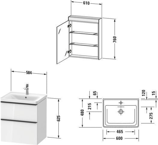 DURAVIT D-Neo Möbel-Set wandhängend 600x480mm mit Waschtisch, Unterbau, Spiegelschrank und LED-Beleuchtung in Eiche