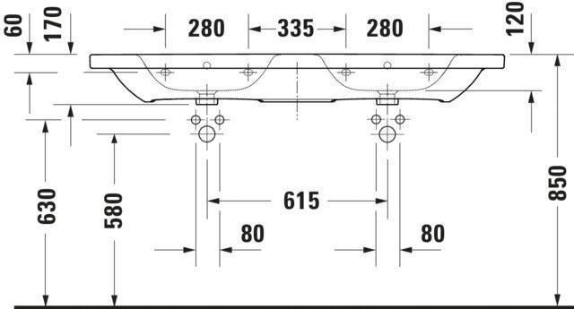 DURAVIT DuraStyle Doppelwaschtisch 1400 mm mit Überlauf und je 1 Hahnloch, weiß