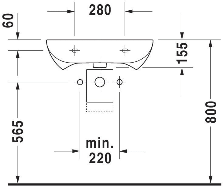 Duravit D-Code Vital MED Waschtisch 600x550mm ohne Überlauf, mit Hahnlochbank, weiß hochglanz