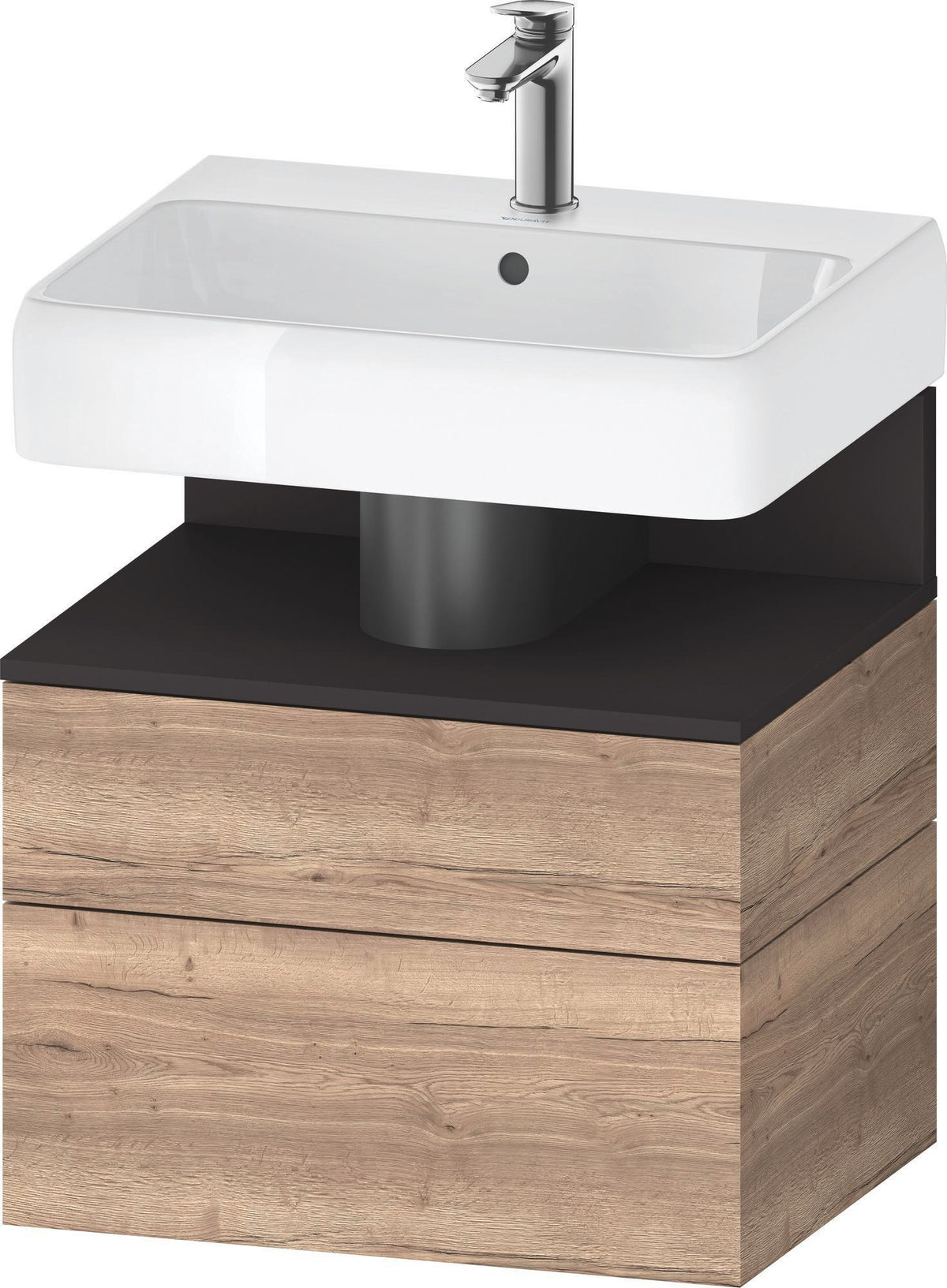 DURAVIT Qatego Waschtischunterbau 590 mm wandhängend, 1 Auszug, weiß Hochglanz, Nische Eiche Schwarz