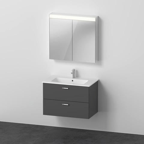 Duravit XBase Möbel-Set 830 mm mit Waschtisch, Waschtischunterbau und Spiegelschrank in Weiß Glänzend