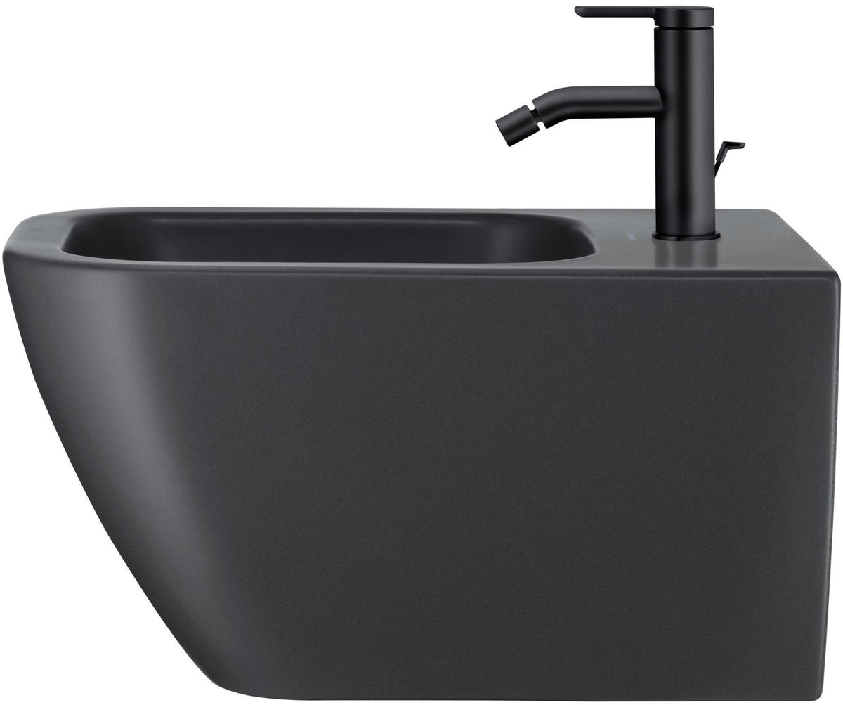 DURAVIT Wand-Bidet Happy D.2 540 mm Anthrazit Matt mit Überlauf und 1 Hahnloch