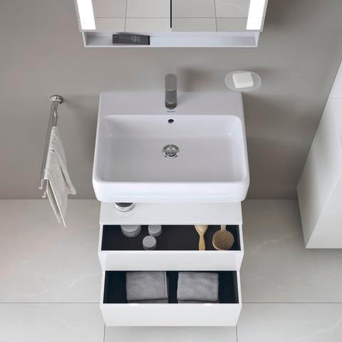 DURAVIT Qatego Waschtischunterbau 590 mm wandhängend, 1 Auszug, weiß Hochglanz, Nische Eiche Schwarz