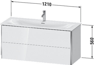 Duravit XSquare Waschtischunterbau 1210 mm, 2 Schubkästen, weiß matt, wandhängend, Tip-On